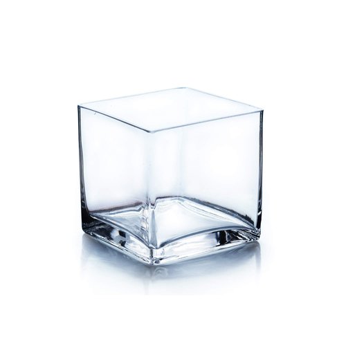 WGV Cube Glass Vase, Candle holder, 4"x4"x4", Clear Elegant Floral Accent Container Planter Terrarium Storage for Wedding Party Ceremony Event Office Home Decor, 1 Piece