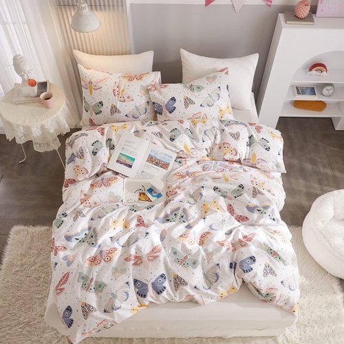 Ivellow Twin Duvet Cover Kids 100% Cotton Butterfly White for Cute Bedding Set 3Pcs Ultra Soft Breathable Patterned Cartoon Comforter Boys Girls Toddler Teen