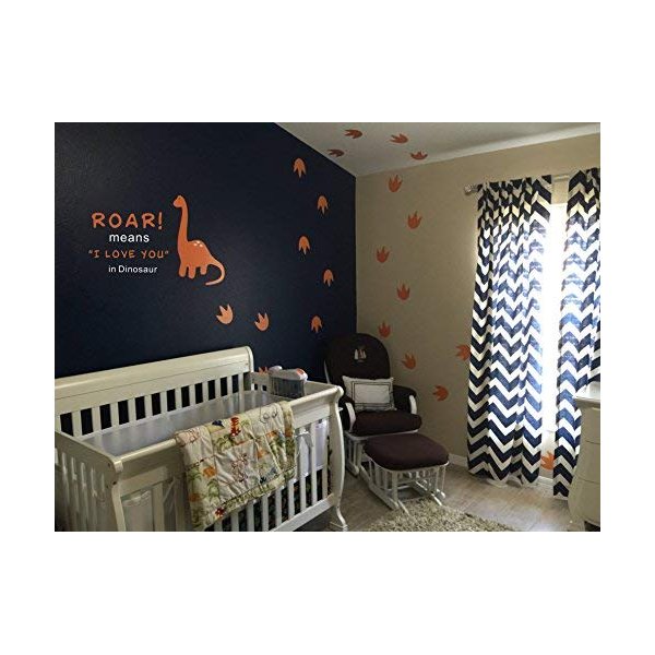 Dinosaur Wall Decal, Roar Means I Love You in Dinosaur with Footprints, Vinyl Stickers for Baby Boys, Kids Bedroom Wall Decor, Nursery Decoration, Quote Wall Decals(A22) (Orange, White)