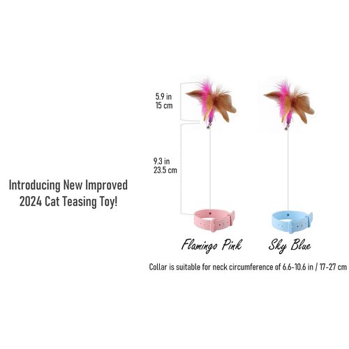 KOTYA Cat Collar Toy, New Premium Teasing Wand with Colorful Natural Feathers and Bell, Lightweight Silicone for Extra Comfort, Interactive Self Playing Toys for Indoor Kittens (Sky Blue)
