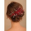 Denifery Red Crystal Hair Comb for Women Red Pearl Wedding Bridal Hair Piece Boho Hair Accessories for Prom Party