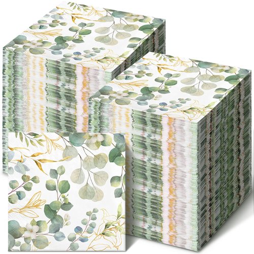 Spiareal Eucalyptus Napkins Disposable Hand Towels for Bathroom Sage Green Leaves Guest Decorative Paper Hand Towels for Dinner Banquet Party Wedding Dinning Decor(120 Pcs)