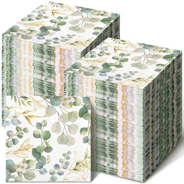 Spiareal Eucalyptus Napkins Disposable Hand Towels for Bathroom Sage Green Leaves Guest Decorative Paper Hand Towels for Dinner Banquet Party Wedding Dinning Decor(120 Pcs)