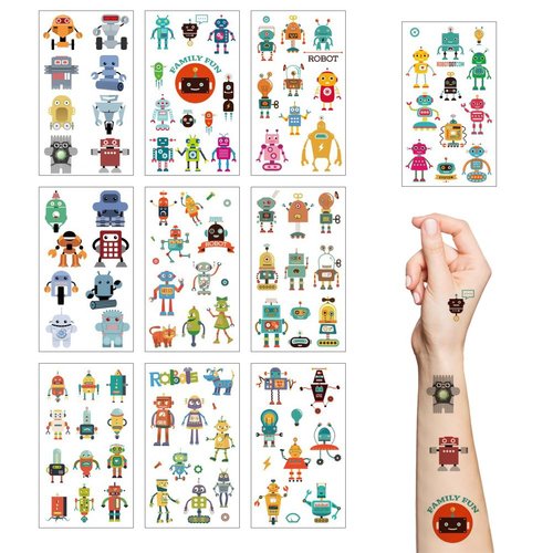Robot Temporary Tattoo for Kids,10 Sheets Cute Cartoon Robot Stickers for Kids, Waterproof Fake Tattoos for Birthday Party Favors Goodie Bags Stuffers Party Fillers