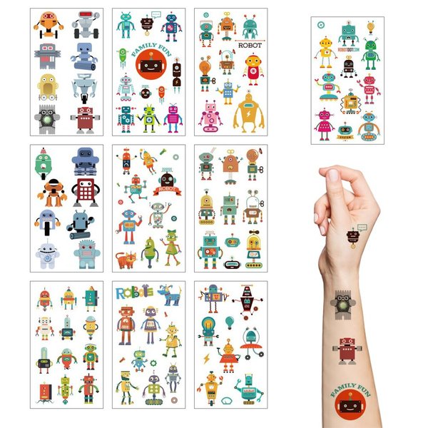 Robot Temporary Tattoo for Kids,10 Sheets Cute Cartoon Robot Stickers for Kids, Waterproof Fake Tattoos for Birthday Party Favors Goodie Bags Stuffers Party Fillers