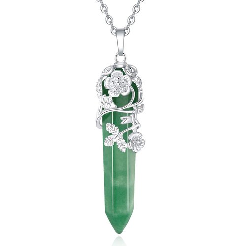 XIANNVXI Natural Green Aventurine Crystal Point Pendant Necklace Reiki Healing Crystals Stone Necklaces Gemstone Quartz Flower Wrapped Jewelry for Women