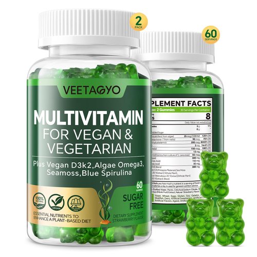 Vitamin D3 + K2-1000IU D3 90mcg K2 - Multivitamin for Vegetarian & Adults w/Algae Omega-3,Iron,Methyl B12,Seamoss,Iodine for for Bone,Muscle,Energy,Immunity Support- Sugar Free,Gluten-Free,120 Count
