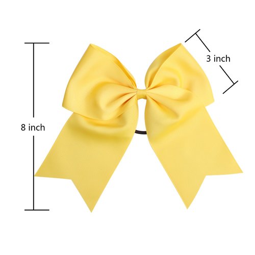 8 Inch Cheerleader Bows Ponytail Holder Solid Color Cheerleading Bows Hair Tie (Yellow)