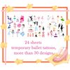 BignzwUra 300 Ballet Dance Tattoos Temporary Stickers Dacing Dance Movements Ballerina Baby Shower First 21st Birthday Party Decorations Supplies Tattoos Temporary(24 Sheets)