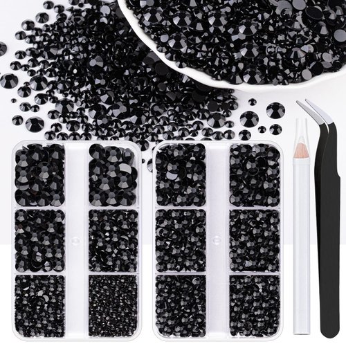 BELLEBOOST Resin Rhinestones Kits, 2/3/4/5/6mm Flatback Jelly Rhinestones, 2 Box Black Non Hotfix Crystal Gems for DIY Crafts Mugs Bottles Tumblers Clothes Makeup Nail Manicure
