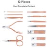 leiwo Manicure Set,Pedicure Kit Nail Scissors Stainless Steel Professional Toenails Cuticle Cutter Clipper Fingernails Grooming Kit with Pink Leather Travel Case (12pcs Pink)