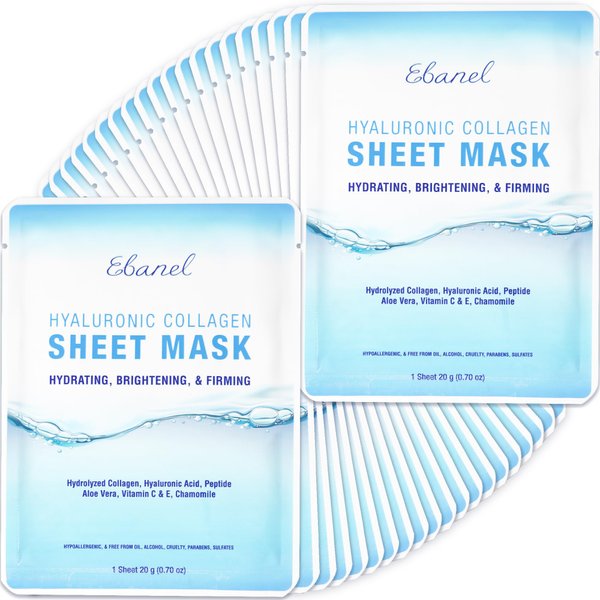 Ebanel 40 Pack Collagen Peptide Hydrating Face Masks, Instant Brightening Firming Anti Aging Face Sheet Masks, Moisturizing Spa Face Masks Skincare with Hyaluronic Acid, Vitamin C, Chamomile, Aloe