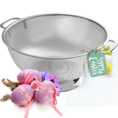 Bellemain 5 Qt Metal Colander with Handle | Pasta, Spaghetti, Berry, Fruit, Vegetable, Kitchen Food Strainer Basket | 18/8 Stainless Steel Colander Bowl | Pot Drainer for Cooking, Sifter Strainer