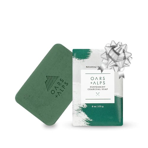 Oars + Alps Peppermint Charcoal Exfoliating Men's Bar Soap, Dermatologist Tested and Made with Clean Ingredients, Travel Size, 1 Pack, 6 Oz