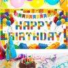 Tatuo Building Block Birthday Banner Building Blocks Party Backdrop Building Blocks Birthday Party Decoration Birthday Banner Photography Background for Party, 72.8 x 43.3 Inch