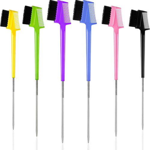 6 Pieces Hair Styling Set: Double-Sided Rat Tail Comb, Natural Eyebrow Brushes for Women and Girls