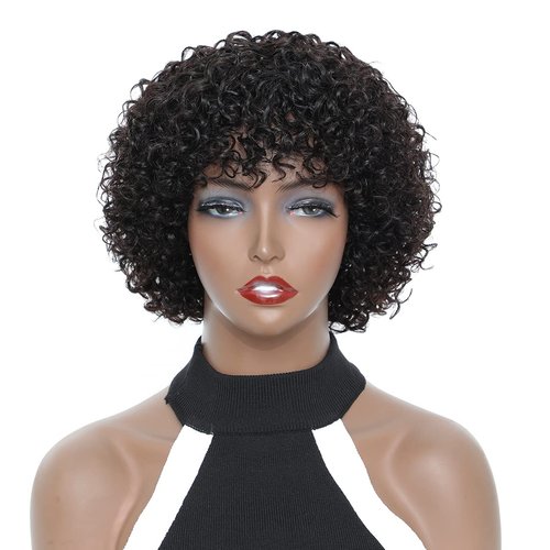 Short Human Hair Wigs for Black Women 150% Density Short Wigs for Middle Aged Women Machine Made Short Curly Wigs Human Hair Natural Color
