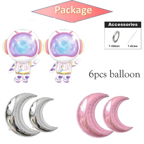 Pink Astronaut space balloon,Two the Moon Party supplies balloons pink moon shape balloons for girl space theme/Galaxy UFO party decor