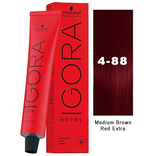 Schwarzkopf Igora Royal 4-88 Medium Brown Red Extra Permanent Hair Color and M Hair Designs Tint Brush (Bundle 2 items)
