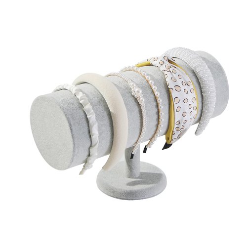 KunGe Headband Holder Organizer Tower, T-Bar Hair Band Stand Display,Velvet Headbands Accessories Storage for Girls Bedroom Desk or Shop Store Selling (Pale Grey Color)