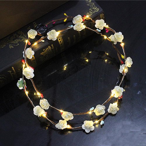 YADIRF Led Light Women Flower Girl Headband Glow Blinking Crown Hair Wreath For Halloween Cosplay...