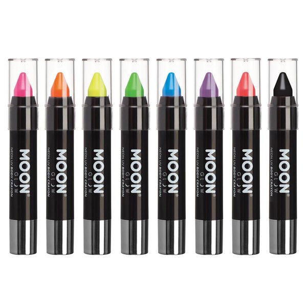 Moon Glow - Blacklight Neon Face Paint Stick / Body Crayon makeup for the Face & Body - Pastel set of 8 colours - Glows brightly under blacklights