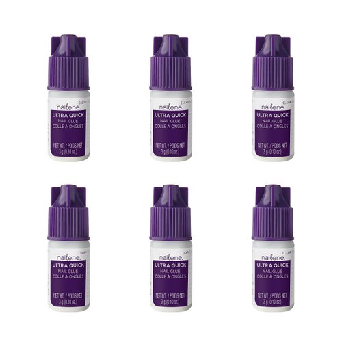 Nailene Ultra Quick Nail Glue - Durable, Easy to Apply False Nail Glue – Repairs Natural Nails – Quick-Drying Nail Adhesive Lasts Up to 7 Days - 3 g/0.10 oz - 6 Pack