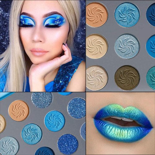 Afflano Blue Eyeshadow Palette Matte Shimmer, Highly Pigmented Waterproof Space Blue Eye Shadow Palette, Navy Silver Blue Glitter Eyeshadow Pallet for Christmas Snowflake Blue Eyes Makeup