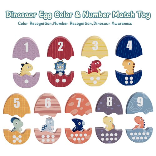 TOP BRIGHT Montessori Toys Wooden Dinosaur Eggs Matching Numbers & Colors, Educational Learning Toys for Toddlers 3 4 5+ Year Gift, Fine Motor Skills Development Toys