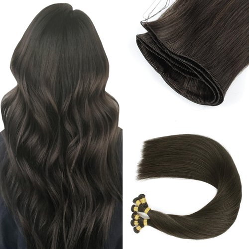 ABH AMAZINGBEAUTY HAIR Weft Hair Extensions Real Human Hair Sew in Hand Tied Weft Hair Extensions Double Weft Brazilian Remy Human Hair Off Black Color 1B Weft Hair Extensions Black Hair 50G 18 Inch