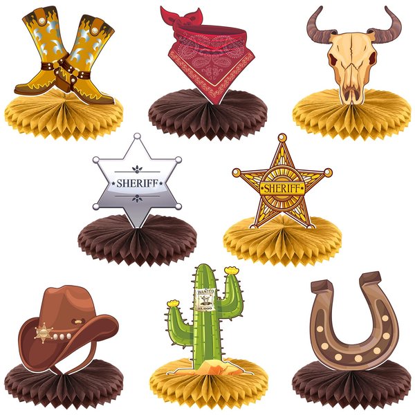 8 Pcs Cowboy Decorations Cowboy Themed Honeycomb Table Decor Cowboy Party Decorations Western Party Centerpieces Western Baby Shower Decorations Party Centerpieces for Birthday Party Supplies