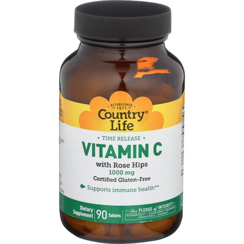 Country Life Time Release Vitamin C with Rose Hips, Supports Immune Health, 1,000mg, 90 Tablets, ...