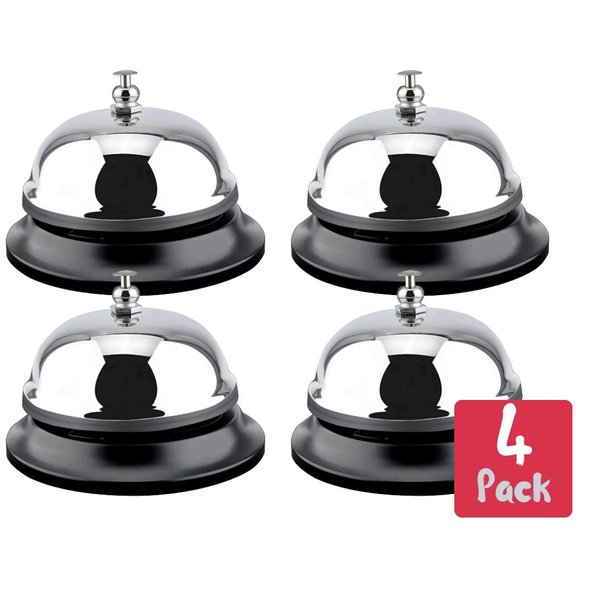 1InTheOffice Call Bell, Service Bell, 3/8" Diameter Desk Call Bell Chrome Finish for Hotels, Schools, Restaurants, Reception Areas, Hospital (4)