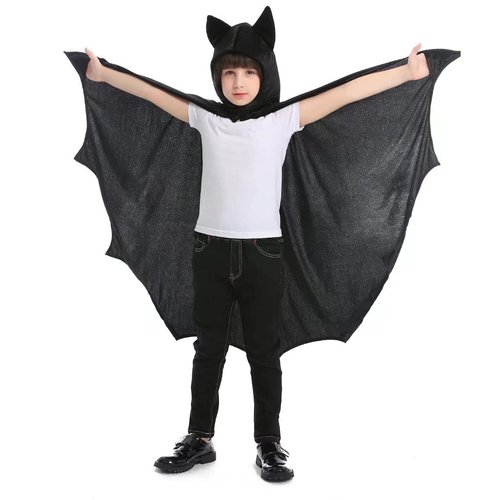 Superhero Dress Up Costumes Cosplay Bat Cape with Hat for Kids Boys Girls Halloween Superhero Theme Party Favors Color Black 3-6 Years Old