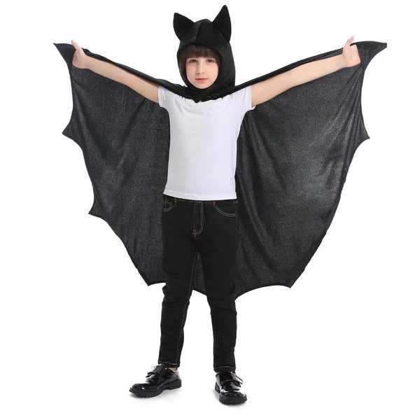 Superhero Dress Up Costumes Cosplay Bat Cape with Hat for Kids Boys Girls Halloween Superhero Theme Party Favors Color Black 3-6 Years Old