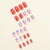 24 Pcs 4th of July Press on Nails Short Square Fake Nails Independence Day Acrylic Nails Glossy Glue on Nails Patriotic Red Blue White Swirl Designs Coffin Nails Tips Full Cover False Nails for Women
