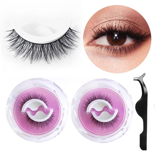 AddFavor 2 Pair Self Adhesive Eyelashes Natural Reusable False Eyelashes 12mm 6D Curl Fluffy Fake Eyelashes No Glue Eye Lashes