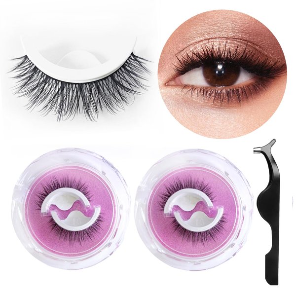 AddFavor 2 Pair Self Adhesive Eyelashes Natural Reusable False Eyelashes 12mm 6D Curl Fluffy Fake Eyelashes No Glue Eye Lashes
