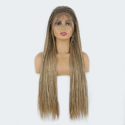 BTWTRY Braided Synthetic Lace Front Wigs for Women Ombre Honey Blond Heat Resistant Fiber Hair Mi...