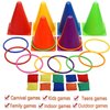 Win SPORTS 3 in 1 Carnival Outdoor Games Combo Set, Soft Plastic Cones Cornhole Bean Bags Ring Toss Games,for Kids Adults Indoor Outdoor Birthday Party Lawn Games Supplies (26 Pieces
