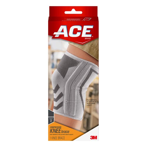 ACE Compression Knee Brace w/Side Stabilizers, Support Injured Knee With Mild Compression. Breathable Properties Let Sweat Escape, Small, White/Gray