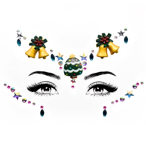 Christmas Cospaly Face Jewels Costume Santa Claus Snowman Christmas Tree Festival Face Gems Stick Rhinestone Tattoo Stickers Pasties Self Adhesive Temporary Tattoos for Party (Jingling Bell)