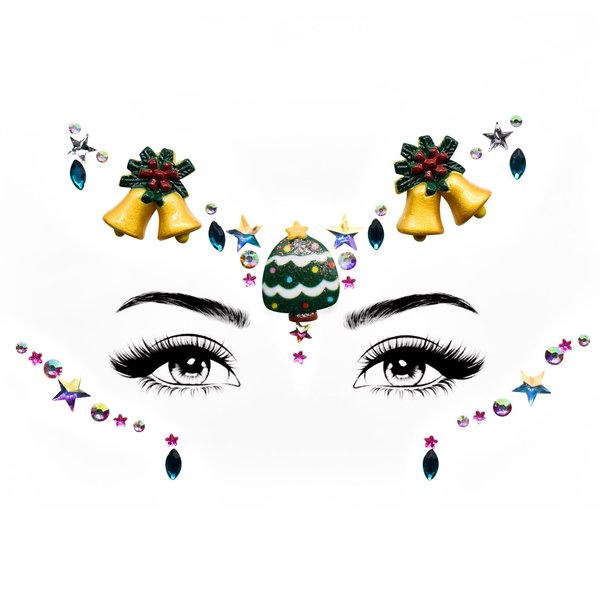 Christmas Cospaly Face Jewels Costume Santa Claus Snowman Christmas Tree Festival Face Gems Stick Rhinestone Tattoo Stickers Pasties Self Adhesive Temporary Tattoos for Party (Jingling Bell)