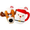 Giftable World Holiday Plush Pet Toy Fun for Christmas Designs with Squeaker Dog Chew Toy (6.5" Santa & Reindeer Cups 2 Pcs)