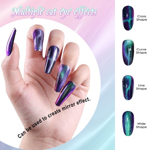 Laza Cat Eye Chrome Nail Powder Chameleon Magnetic Powder 3D Cat Eye Effect Mirror Effect Pigment Dust Magic Galaxy Holographic Effect Glitter with Magnetic Stick for Velvet Nail Art - Emerald Peacock