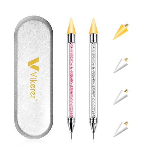 Vikerer 2 Pack Rhinestone Picker, Diamond Art Painting Dotting Pen Dual-end Rhinestones Pickup Tool for Nail Gems Flatback Swarovski Crystal Nail Art DIY Decoration Tool with 4 Extra Tips
