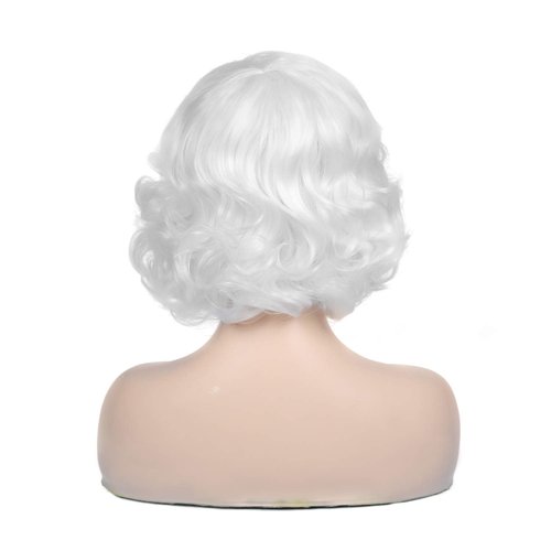 Baruisi Short Curly White Wig for Women Synthetic Natural Wavy Costume Wig for Cosplay Party