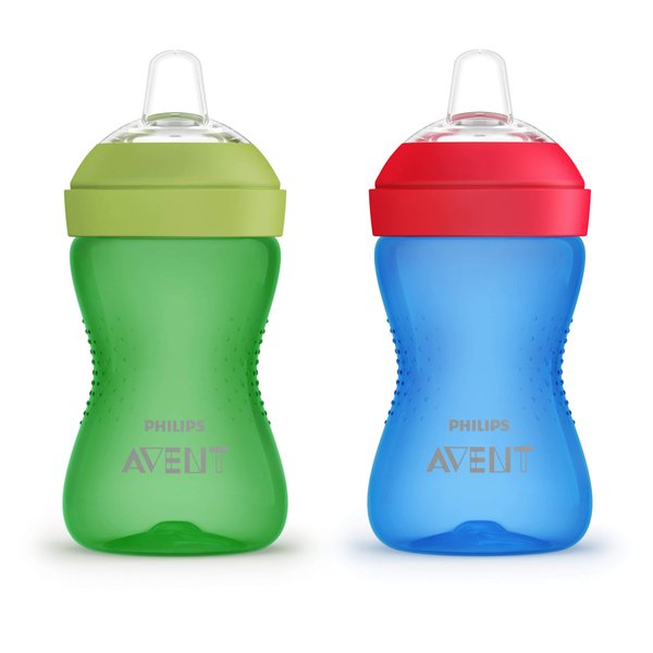 AVENT Philips My Grippy Spout Sippy Cup with Soft Spout and Leak-Proof Design, Blue/Green, 10oz, 2pk, SCF801/21