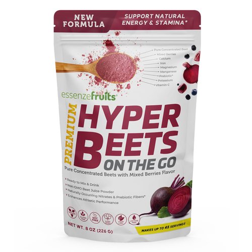 Essenzefruits Hyper Beets - Pure Beet Root Powder Extract 8 oz (226 g) - Non-GMO, Nitric Oxide Booster, Natural Red Berries Flavor, Potassium, Magnesium, Vitamin C and Manganese Boost (45 Servings)
