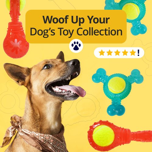 American Pet Supplies Textured Tennis Ball Squeaky Rubber Dog Toy Set, Blue and Red Chewing Toys for Dogs and Puppies